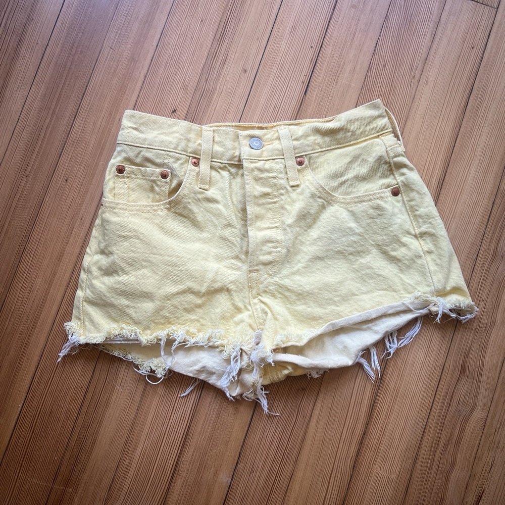 Levi's Yellow Jean Shorts with Frayed Hem
